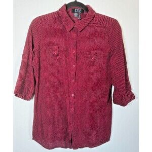 FDJ French Dressing Jeans Painterly Stripe Blouse Womens 6‎ Burgundy Roll Tab
